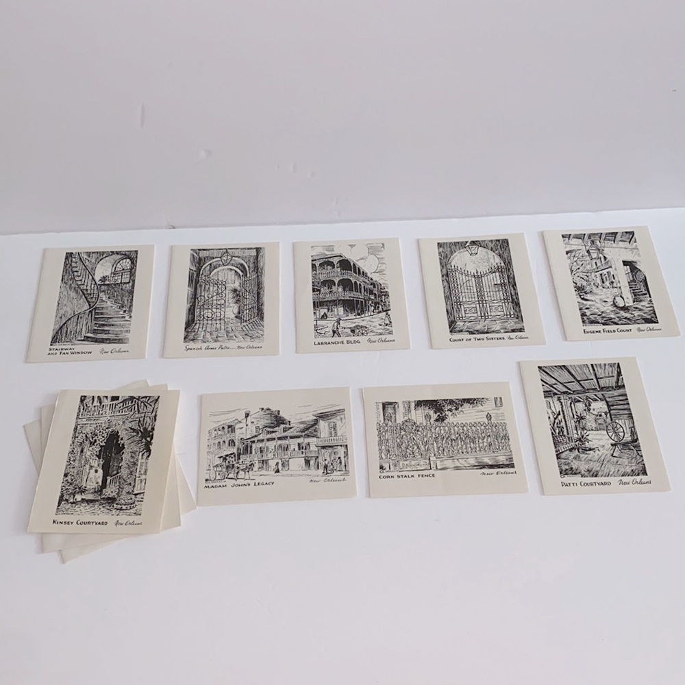 VTG 8 FRENCH QUARTER SCENES ARTCARDS by L SARRAZIN